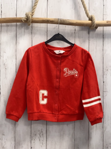 H&M  Sweatjacke  Gr. 128  rot weiße Streifen am Ärmel + Schrift 