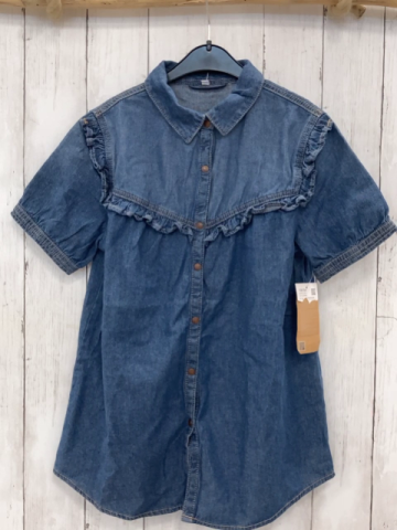 neu  Sommerbluse  Gr. 158  blau Jeans Rüschen 
