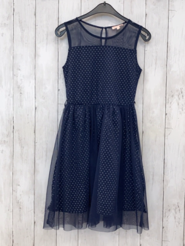  Kleid  Gr. 146  blau silber Punkte blaues transparentes Überkleid 