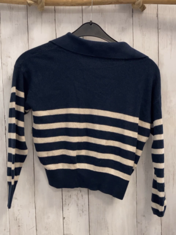 Mango  Pullover  Gr. 146/152  blau beige Streifen Kragen Strick 