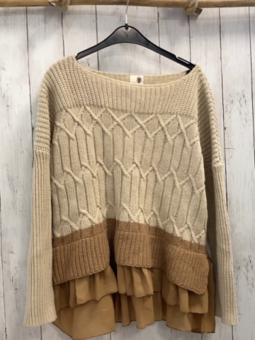 everleigh Pullover Gr. 40  beige braun Strick Blusensaum