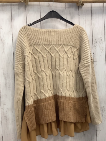 everleigh Pullover Gr. 40  beige braun Strick Blusensaum