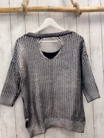 Vila Pullover Gr. M silber glänzend Strick kurze Ärmel