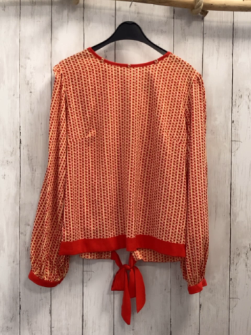 Peace + Love Bluse Gr. L beige rote Herzen + Bund mit Schleife