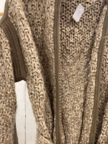 Stefanel Strickmantel Gr. XS beige grau 45 % Wolle 25 % Alpaka