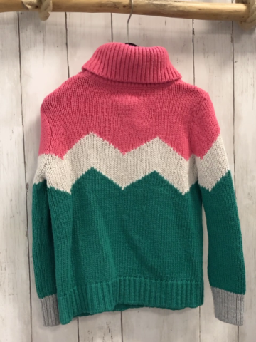 Boden  Pullover  Gr. 122  rosa weiß grün Zackenstreifen Strick Rollkragen 