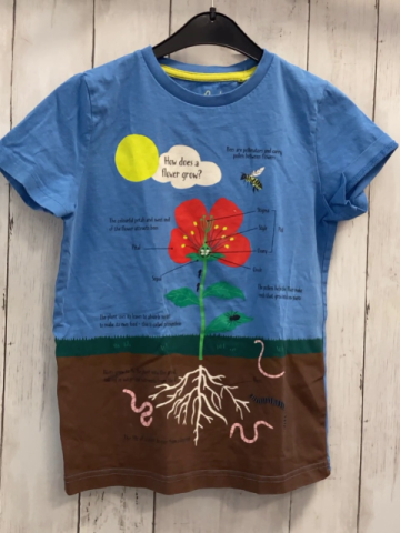 Mini Boden  T-Shirt  Gr. 134  hellblau braun Pflanze Tiere Schrift 