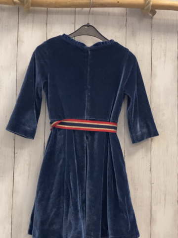 Mini Boden  Kleid  Gr. 116  blau Samt mit weinrot blau golden gestreiftem Gürtel 