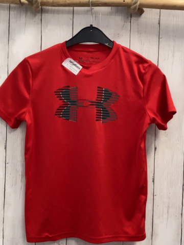 Under Armour  Sportshirt  Gr. 146/152  rot Label mit schwarzen + grauen Streifen 