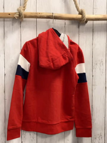 Okaidi Sweatjacke  Gr. 140  rot Kapuze + blau weiße Streifen am Ärmel