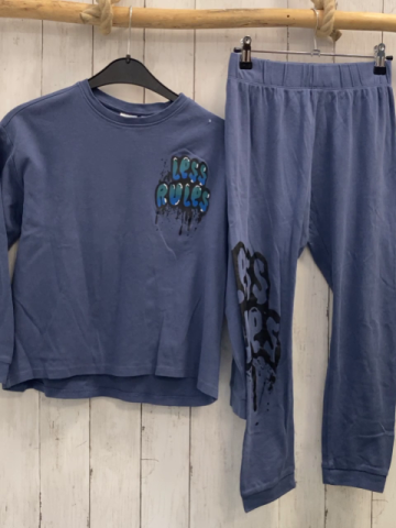 2tlg Zara  Schlafanzug  Gr. 140  blau Schrift 