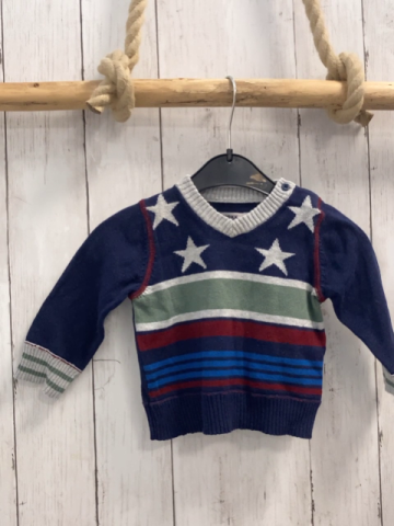 Mexx  Pullover  Gr. 74  blau hellgrau mint rote Streifen Strick helgraue Sterne 