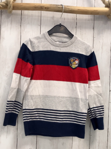 Paw Patrol  Pullover  Gr. 122  hellgrau blau rot weiße Streifen Strick Paw Patrol Hund 