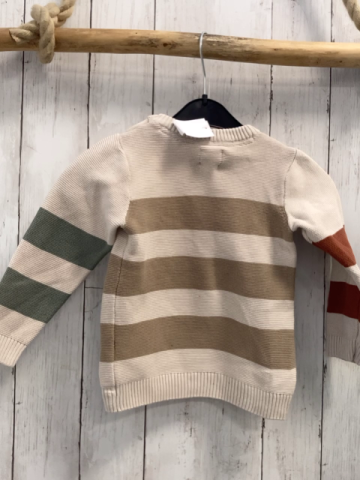   Pullover  Gr. 92  beige sand rost kiwi Streifen Strick Rippen 