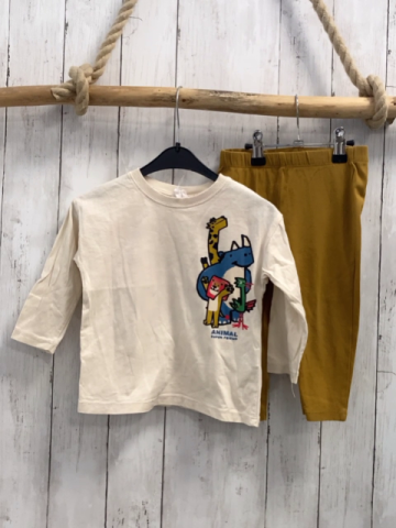 2tlg Zara  Langarmshirt + Leggings  Gr. 92  creme Tiere + ocker 