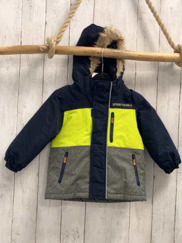   Winterjacke  Gr. 86  blau hellgrün grau Kapuze mit Fellbund 