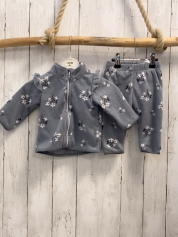 2tlg H&M  Fleecejacke + Leggings  Gr. 68  grau Fleece Blumen 