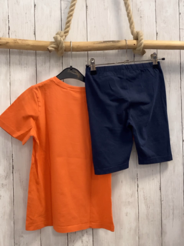 2tlg  T-Shirt + Shorts  Gr. 128  orange Surbrett Wellen + blau 