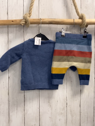 2tlg Next  Pullover + Jogginghose  Gr. 68  blau Bär Bogen + blau hellblau rost beige mais Streifen Strick