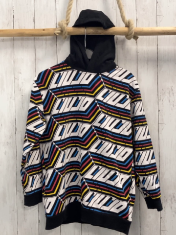 Liujo Pullover Gr. 158  schwarz weiße Schrift blau gelb rot Striche