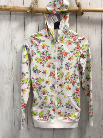 Benetton  Strickjacke  Gr. 158/164  weiß Kapuze bunte Blumen 