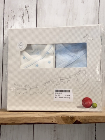 Boboli neu 2 teiliges Bodyset Gr. 80  weiß hellblaue Sterne + hellblau langarm