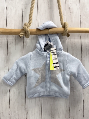 Boboli neu Strickjacke Gr. 62  hellblau grauer Stern abtrennbare Kapuze