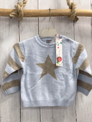Boboli neu Pullover Gr. 80  hellblau beige Streifen Stern Strick
