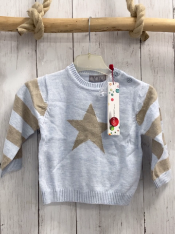 Boboli neu Pullover Gr. 80  hellblau beige Streifen Stern Strick
