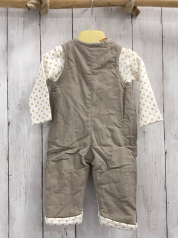 Boboli neu 2tlg Langarmshirt + Latzhose Gr. 80  weiß gelbe Sterne + beige Kord gefüttert