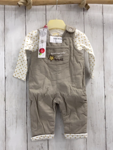 Boboli neu 2tlg Langarmshirt + Latzhose Gr. 68  weiß gelbe Sterne + beige Kord gefüttert