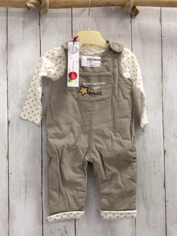 Boboli neu 2tlg Langarmshirt + Latzhose Gr. 62  weiß gelbe Sterne + beige Kord gefüttert