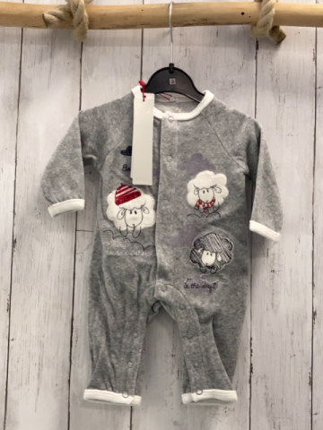 Boboli neu Strampler Gr. 56  grau Schafe weißer Bund Nicky