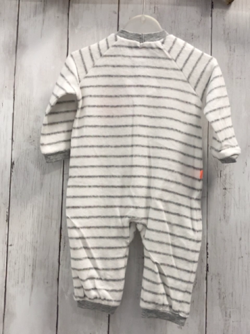 Boboli neu Strampler Gr. 62  weiß graue Streifen Schrift Frottee