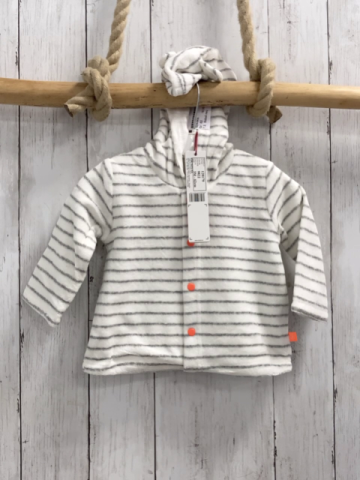 Boboli neu Frotteejacke Gr. 62  weiß graue Streifen orange Knöpfe