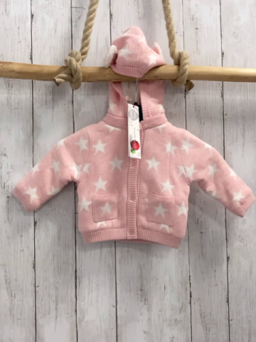 Boboli neu Strickjacke Gr. 68  rosa weiße Sterne Strick warm gefüttert abtrennbare Kapuze
