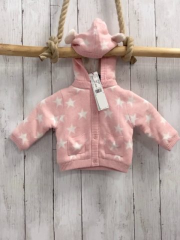 Boboli neu Strickjacke Gr. 56  rosa weiße Sterne Strick warm gefüttert abtrennbare Kapuze