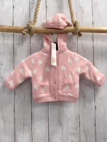 Boboli neu Strickjacke Gr. 62  rosa weiße Sterne Strick warm gefüttert abtrennbare Kapuze