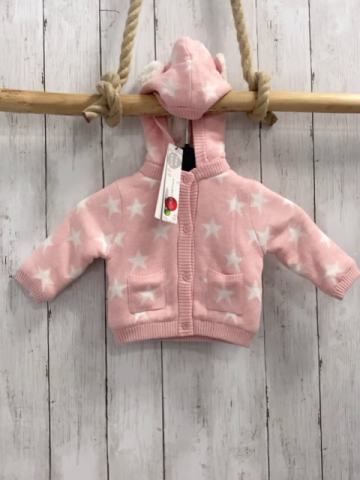 Boboli neu Strickjacke Gr. 56  rosa weiße Sterne Strick warm gefüttert abtrennbare Kapuze