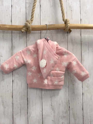 Boboli neu Strickjacke Gr. 56  rosa weiße Sterne Strick warm gefüttert abtrennbare Kapuze