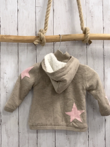 Boboli neu Strickjacke Gr. 86  beige rosa Stern Strick warm gefüttert abtrennbare Kapuze