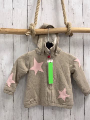 Boboli neu Strickjacke Gr. 80  beige rosa Stern Strick warm gefüttert abtrennbare Kapuze