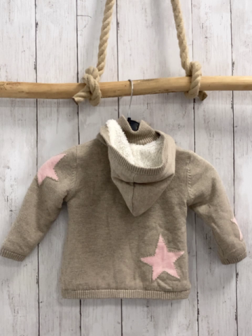 Boboli neu Strickjacke Gr. 80  beige rosa Stern Strick warm gefüttert abtrennbare Kapuze