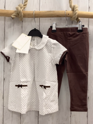 chicco neu 2tlg Sommerbluse + Leggings Gr. 68  weiß braune Punkte + Bund + braun