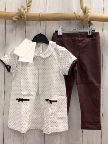 chicco neu 2tlg Sommerbluse + Leggings Gr. 56  weiß braune Punkte + Bund + braun