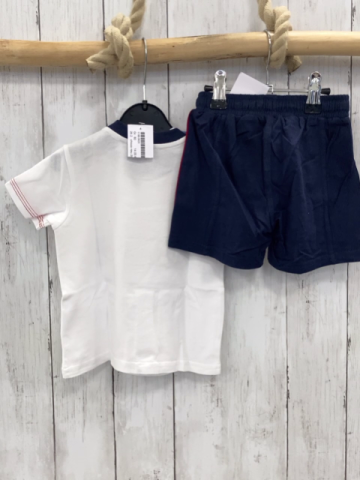 chicco neu 2tlg T-Shirt + Shorts Gr. 62  weiß blaue Streifen + Bund + blau weiße Kordel roter Streifen