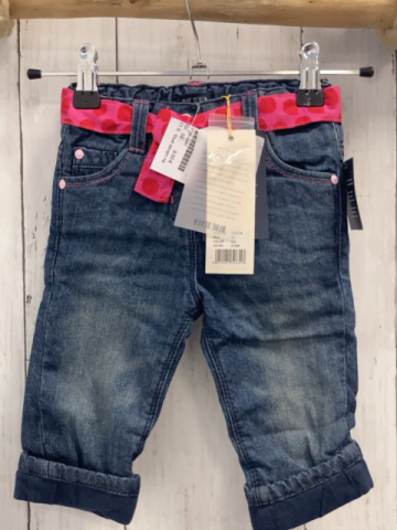 blue seven neu 2tlg Hose + Gürtelband Gr. 68  blau Jeans gefüttert + pink rote Punkte