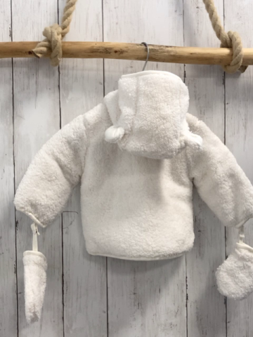 neu Boboli 2tlg Plüschjacke + Handschuhe Gr. 68  weiß mit Ohren