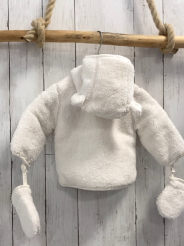 neu Boboli 2tlg Plüschjacke + Handschuhe Gr. 56  weiß mit Ohren