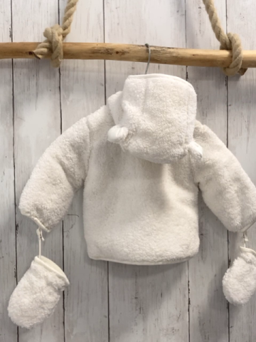 neu Boboli 2tlg Plüschjacke + Handschuhe Gr. 62  weiß mit Ohren